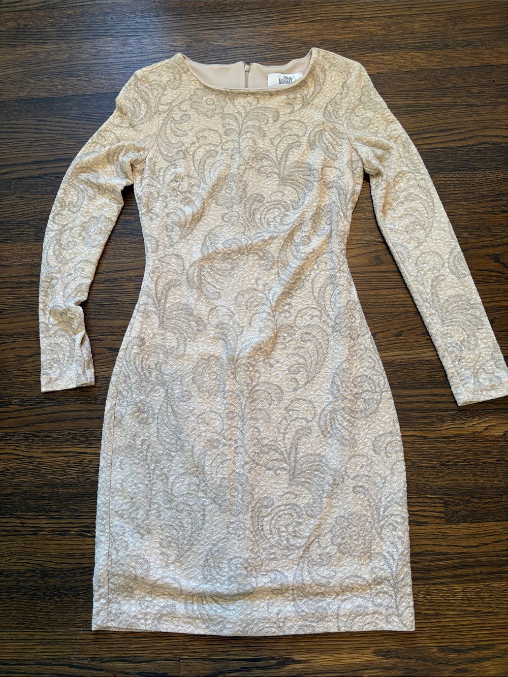 Badgley Mischka Cream Lace Long-Sleeve Sheath Dress
